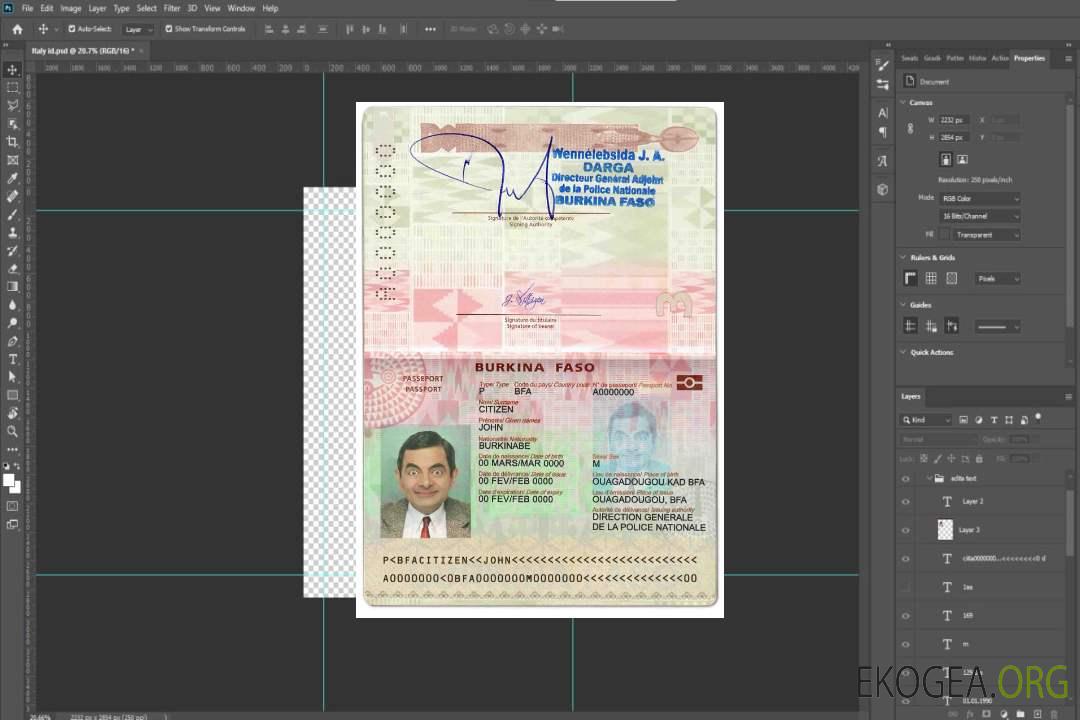 Modèle de passeport burkinabé au format PSD, entièrement modifiable (2018 – présent) template